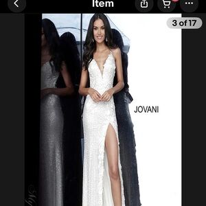 Jovani White Gown with Sequins and Slit